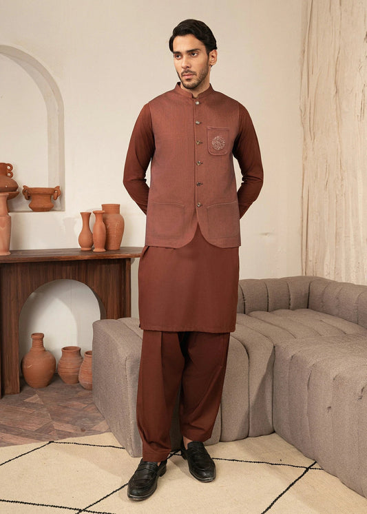 Picture of Platinum Rust | Waist Coat Ceremonial - Available at Raja Sahib