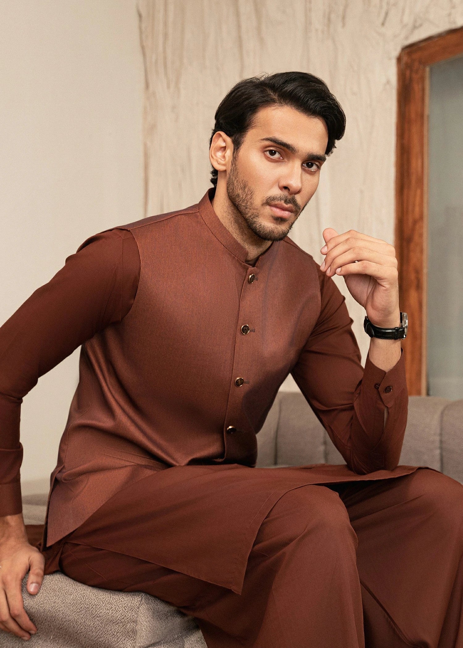 Picture of Platinum Rust | Waist Coat Ceremonial - Available at Raja Sahib