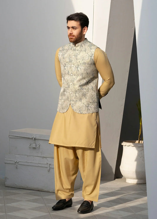 Picture of Platinum Beige | Waist Coat Ceremonial - Available at Raja Sahib
