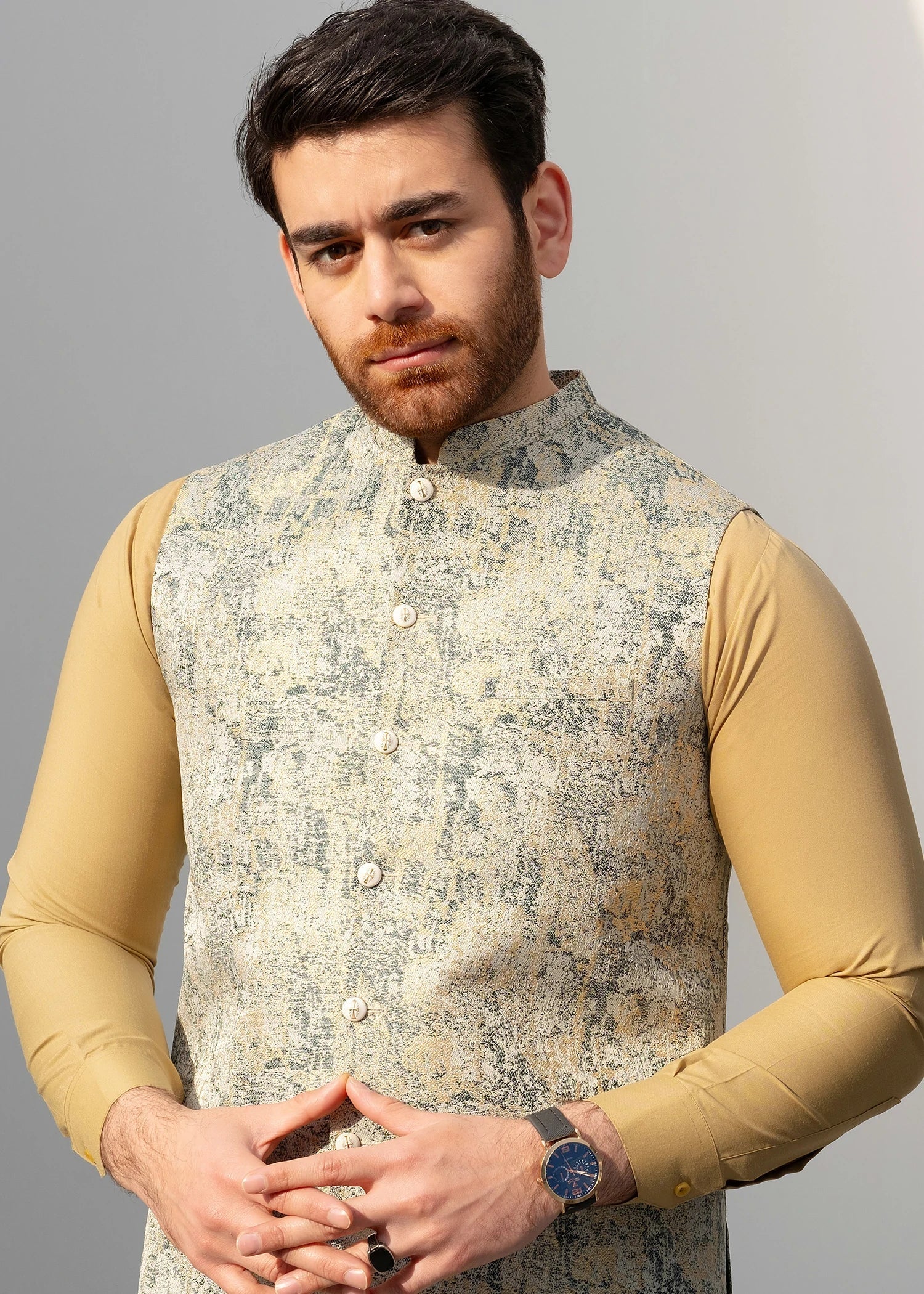 Picture of Platinum Beige | Waist Coat Ceremonial - Available at Raja Sahib