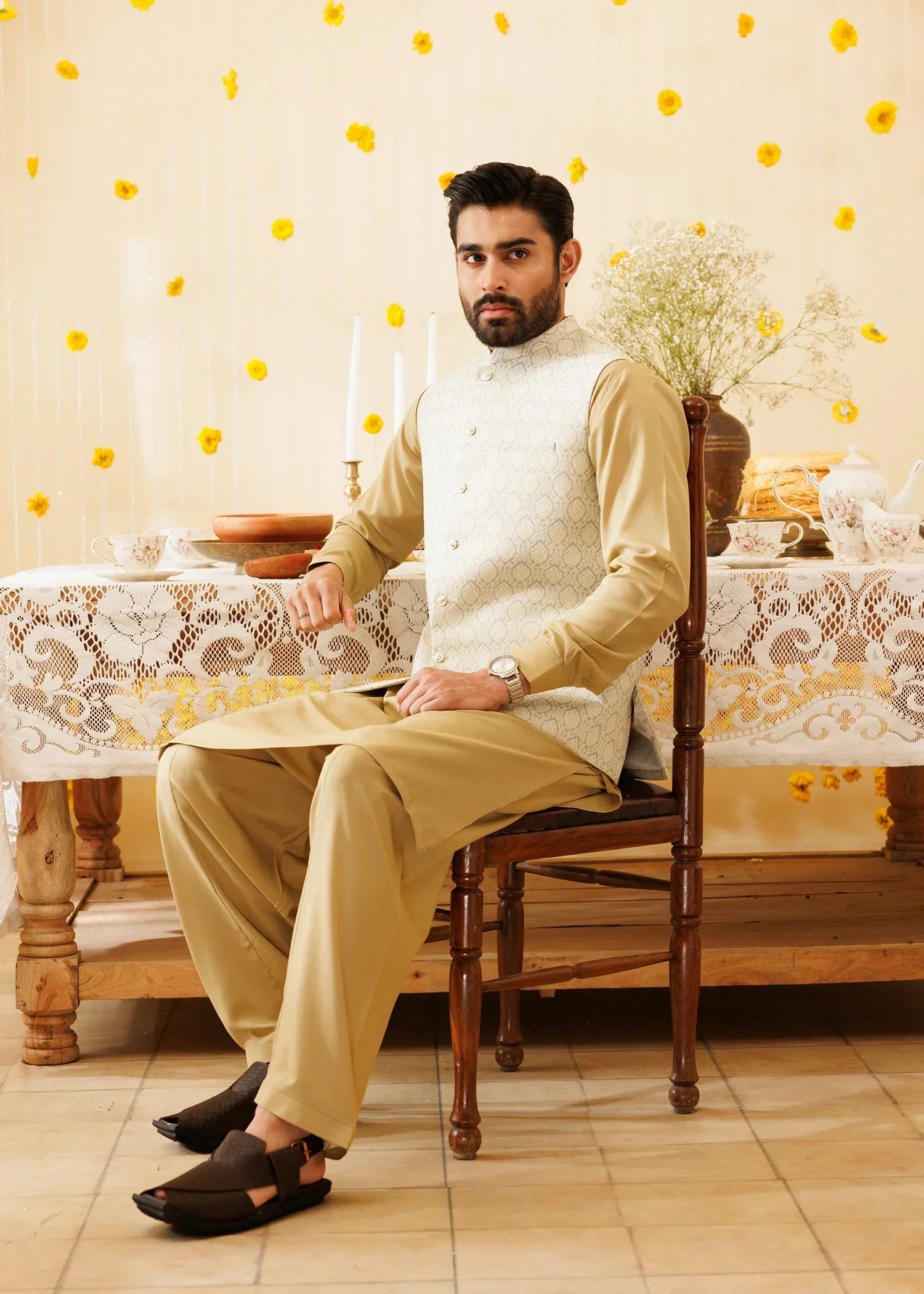 Picture of Platinum Off White | Waist Coat Ceremonial - Available at Raja Sahib