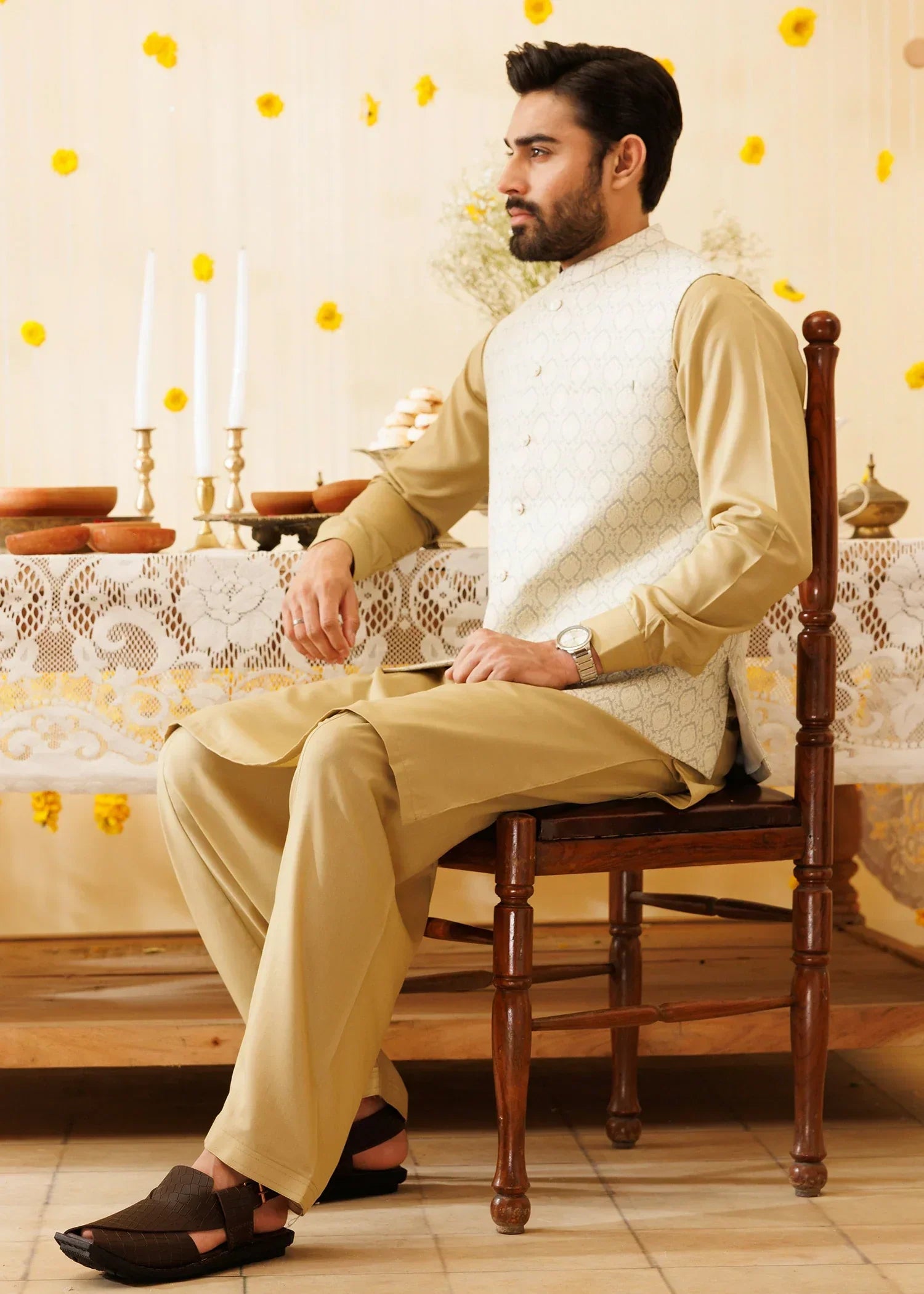 Picture of Platinum Off White | Waist Coat Ceremonial - Available at Raja Sahib