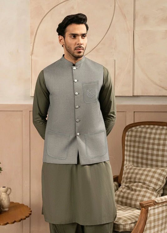 Picture of Platinum Grey | Waist Coat Ceremonial - Available at Raja Sahib