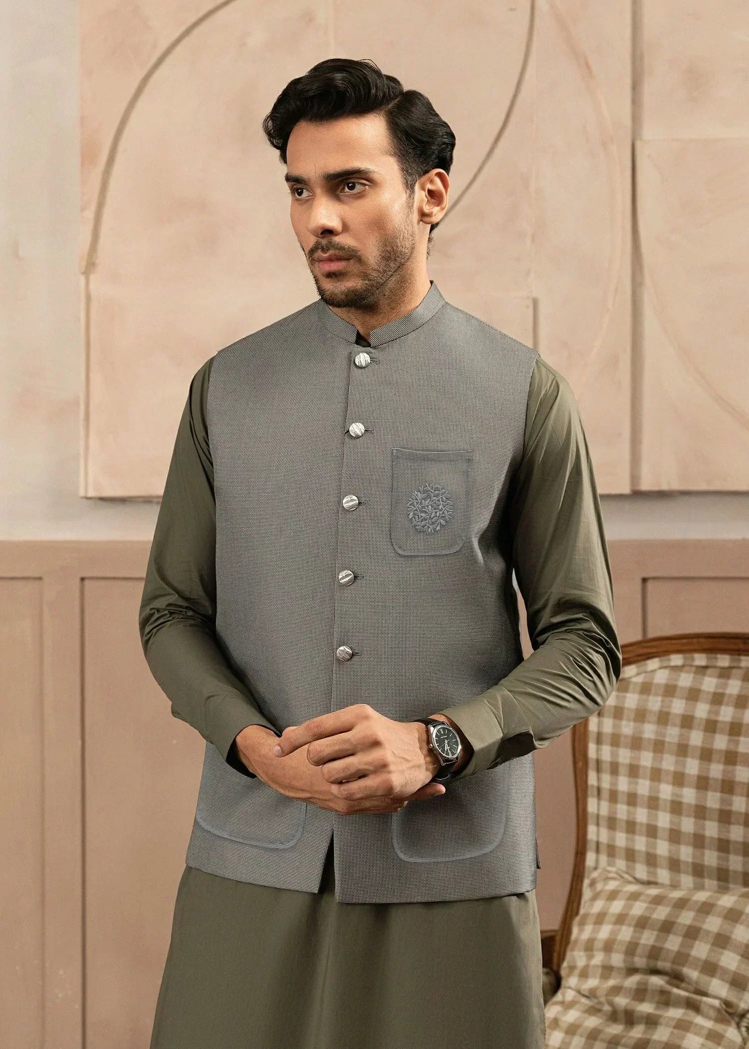 Picture of Platinum Grey | Waist Coat Ceremonial - Available at Raja Sahib