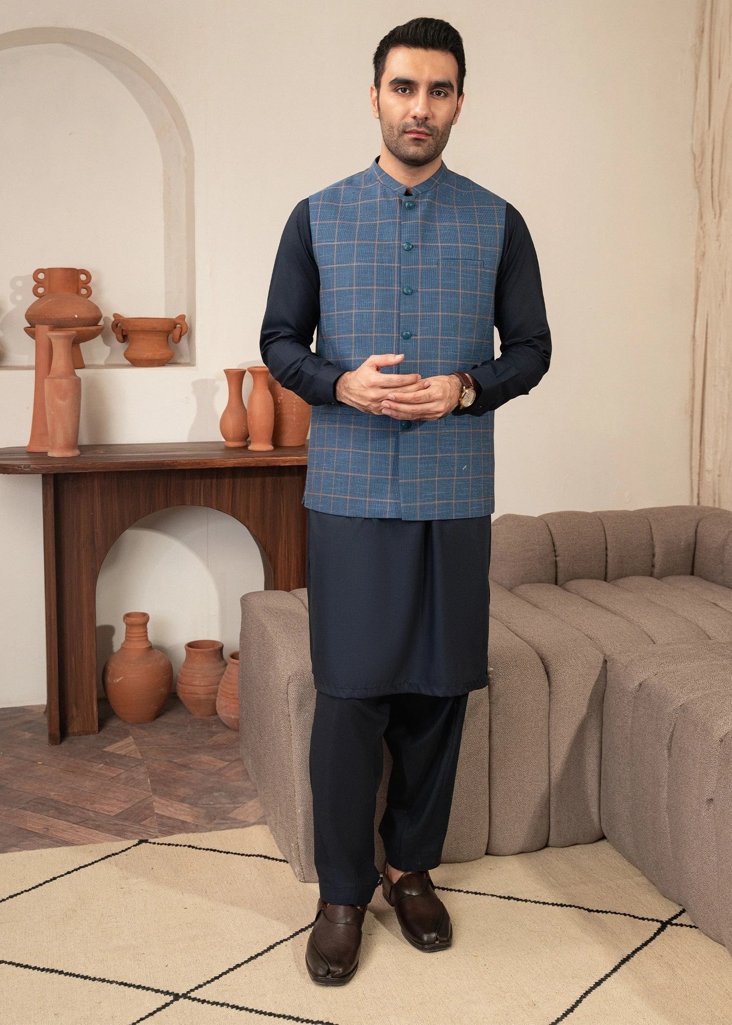 Picture of Platinum Blue | Waist Coat Ceremonial - Available at Raja Sahib