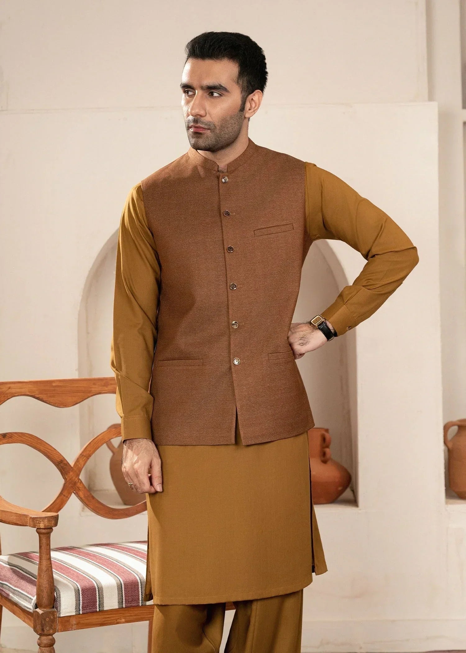 Picture of Platinum Blue | Waist Coat Ceremonial - Available at Raja Sahib