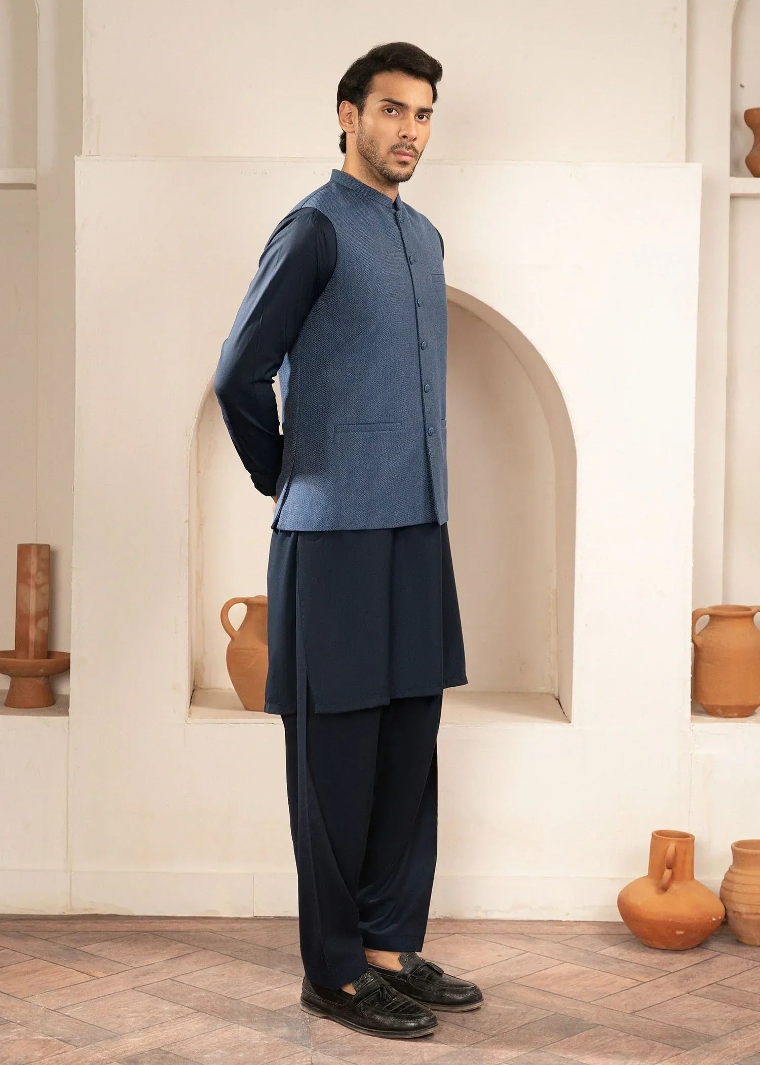 Picture of Platinum Blue | Waist Coat Ceremonial - Available at Raja Sahib