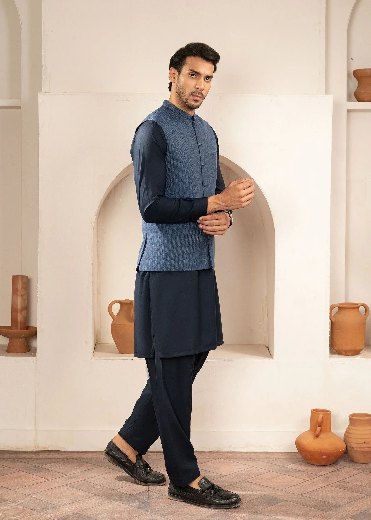 Picture of Platinum Blue | Waist Coat Ceremonial - Available at Raja Sahib