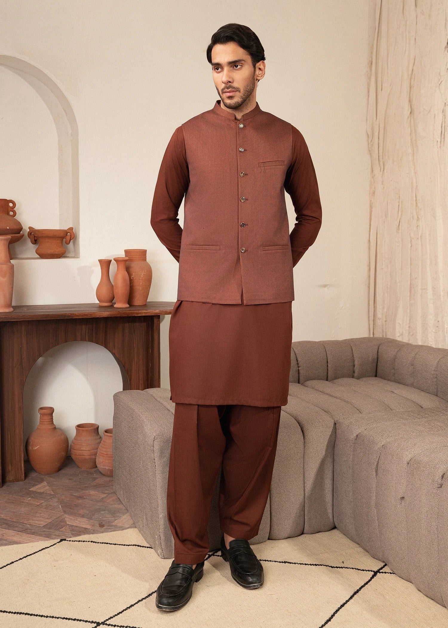 Picture of Platinum Brown | Waist Coat Ceremonial - Available at Raja Sahib