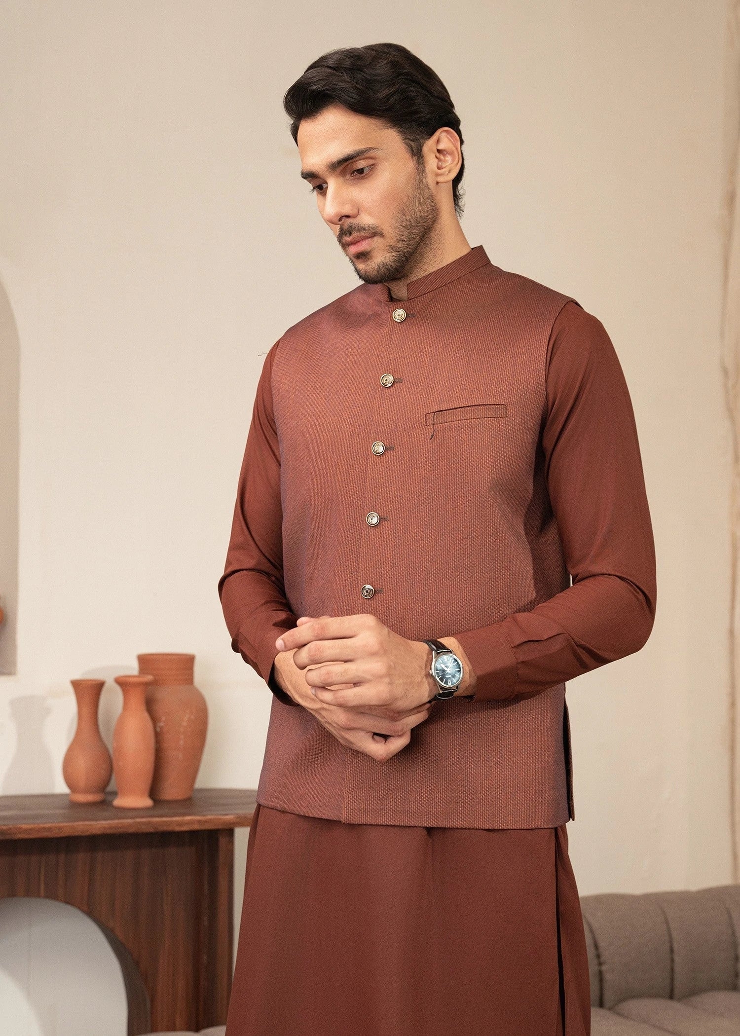 Picture of Platinum Brown | Waist Coat Ceremonial - Available at Raja Sahib