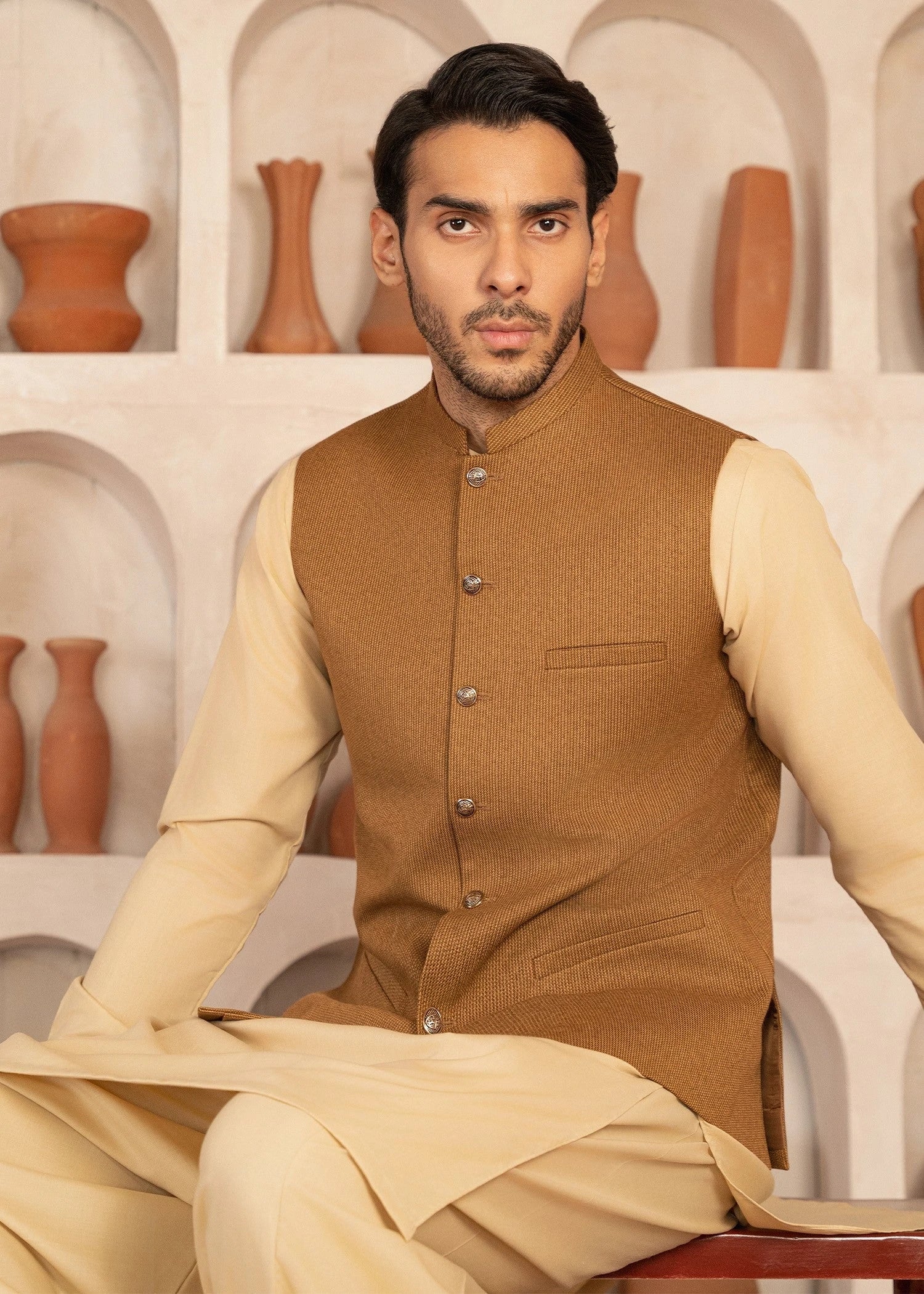 Picture of Platinum Mustard | Waist Coat Ceremonial - Available at Raja Sahib