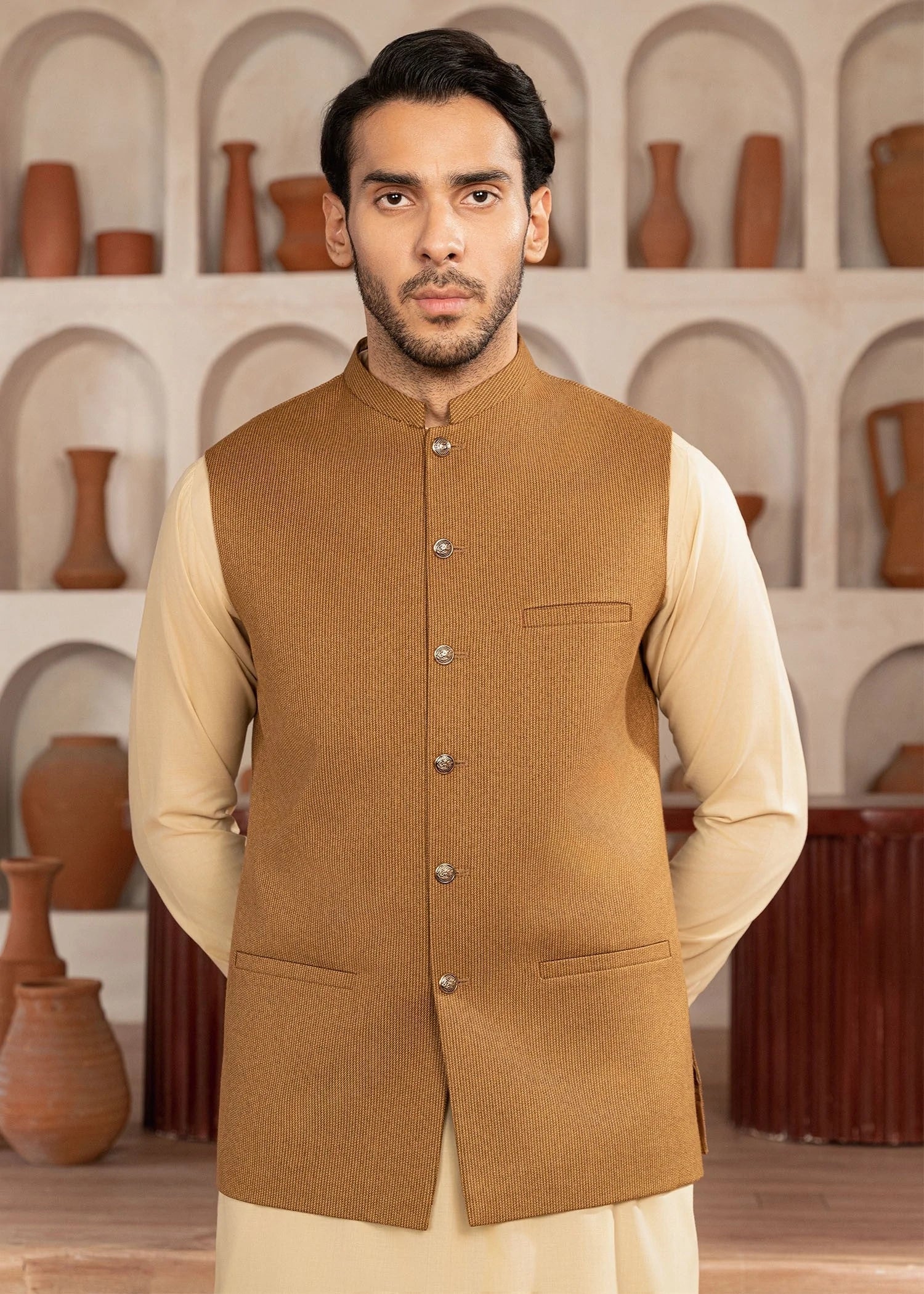 Picture of Platinum Mustard | Waist Coat Ceremonial - Available at Raja Sahib
