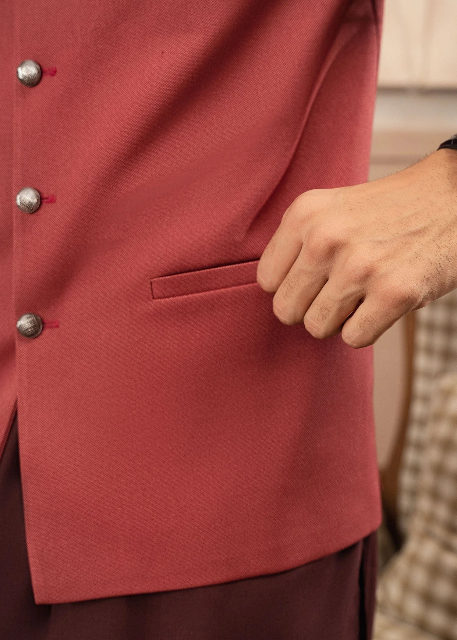 Picture of Platinum Maroon | Waist Coat Ceremonial - Available at Raja Sahib