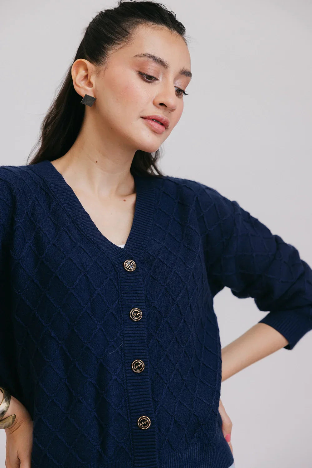 Picture of Full Sleeves V-Neck Cardigan Sweater - Available at Raja Sahib