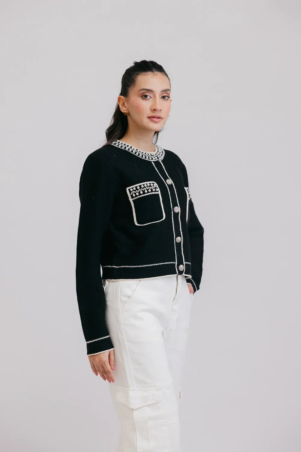 Picture of <!--azt-->Full Sleeves Round Neck Cardigan Sweater - Available at Raja Sahib