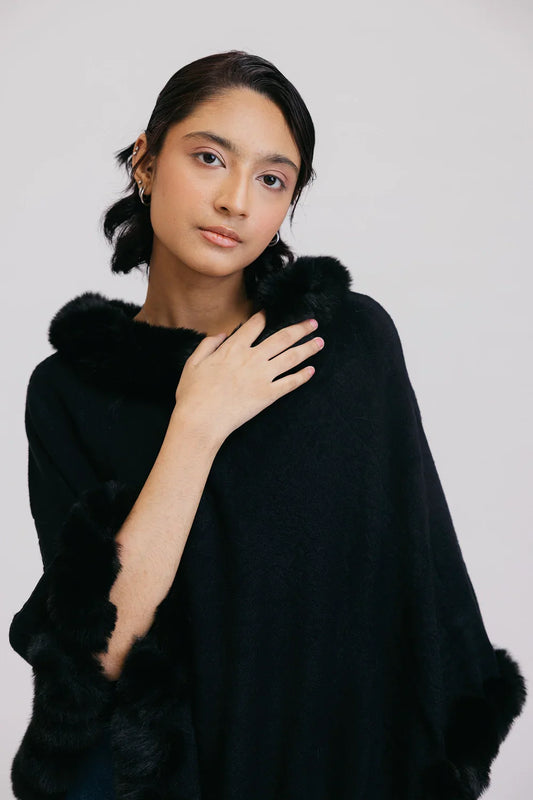 Picture of Faux Fur Pullover Poncho - Available at Raja Sahib