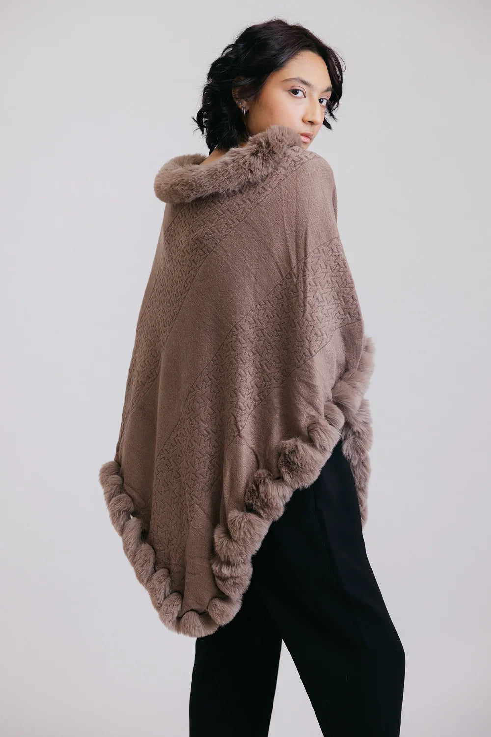 Picture of Faux Fur Pullover Poncho - Available at Raja Sahib