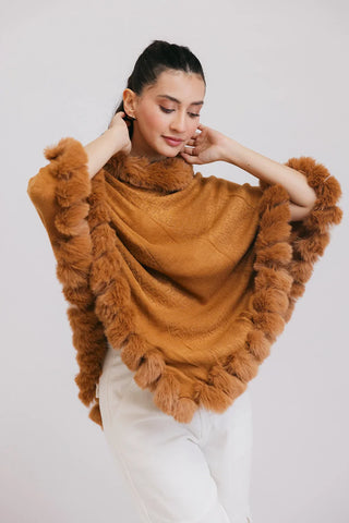 Picture of Faux Fur Pullover Poncho - Available at Raja Sahib