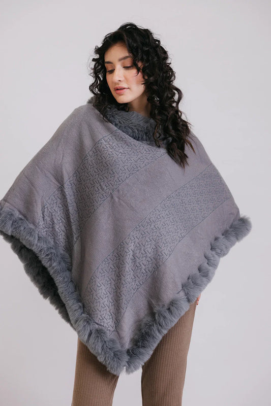 Picture of Faux Fur Pullover Poncho - Available at Raja Sahib