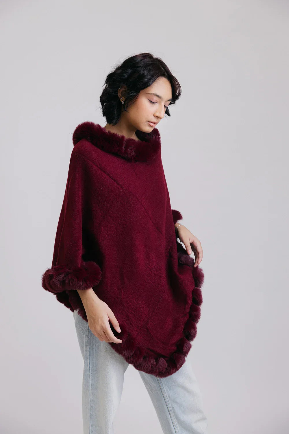 Picture of Faux Fur Pullover Poncho - Available at Raja Sahib