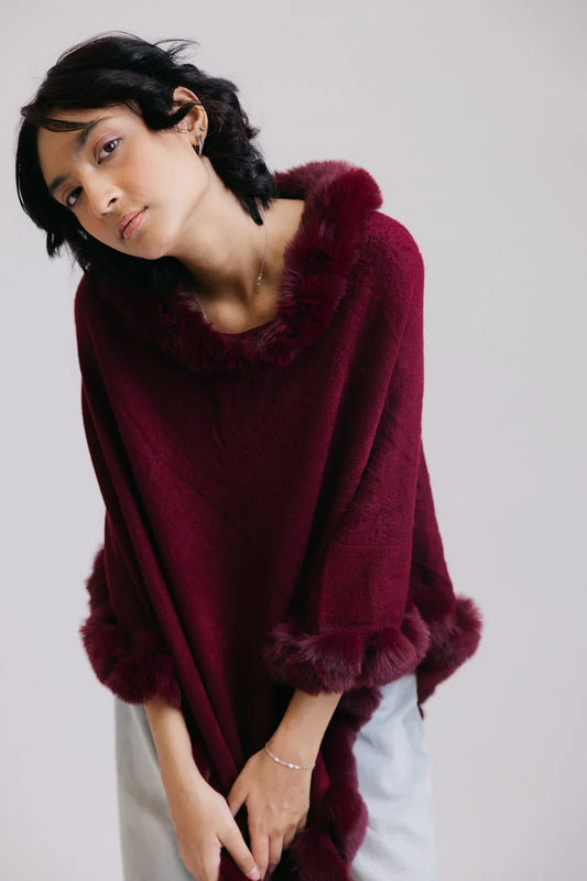 Picture of Faux Fur Pullover Poncho - Available at Raja Sahib