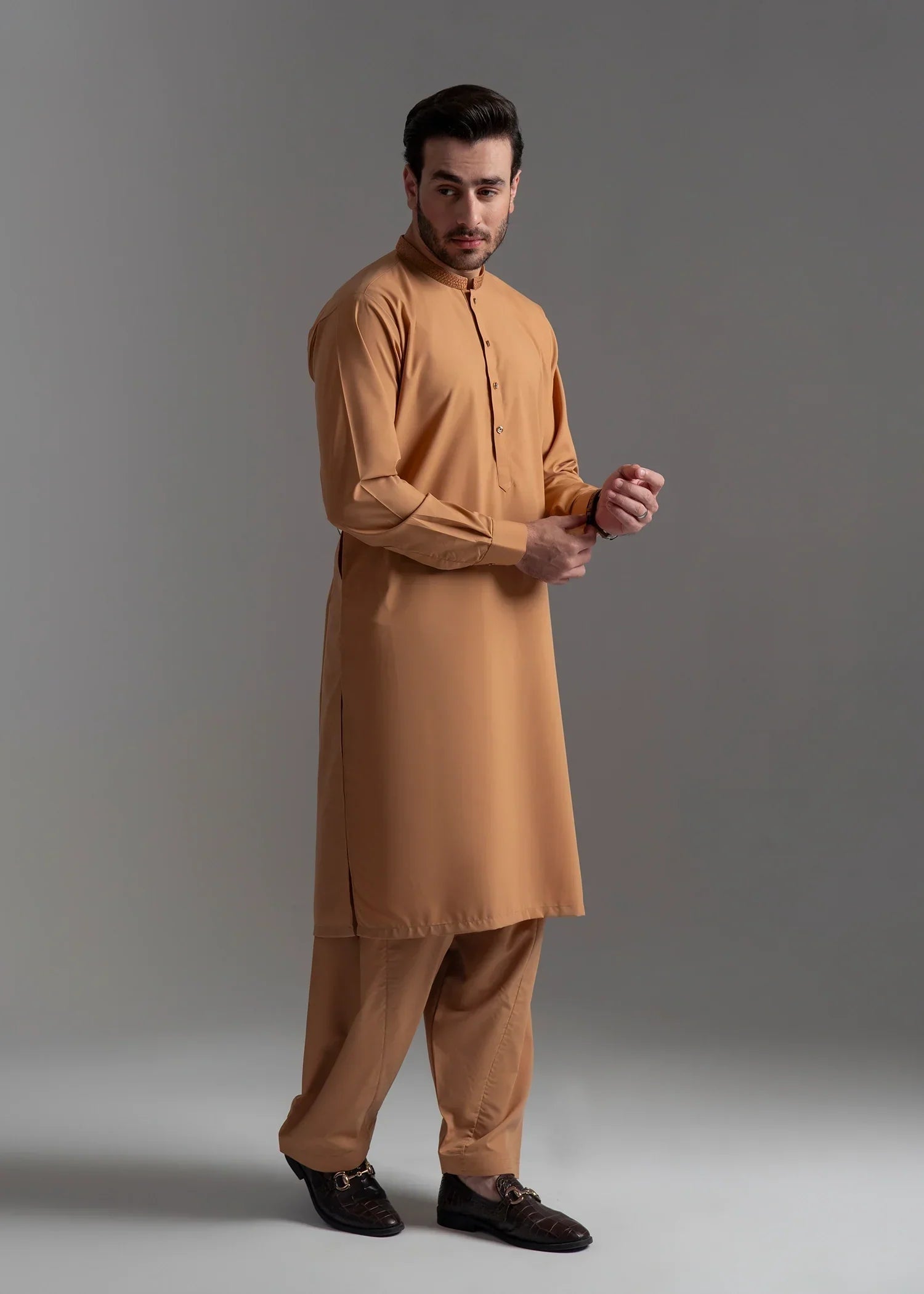 Picture of <!--ajp-->Wash & Wear | Mustard Ban Shalwar Kameez - Available at Raja Sahib