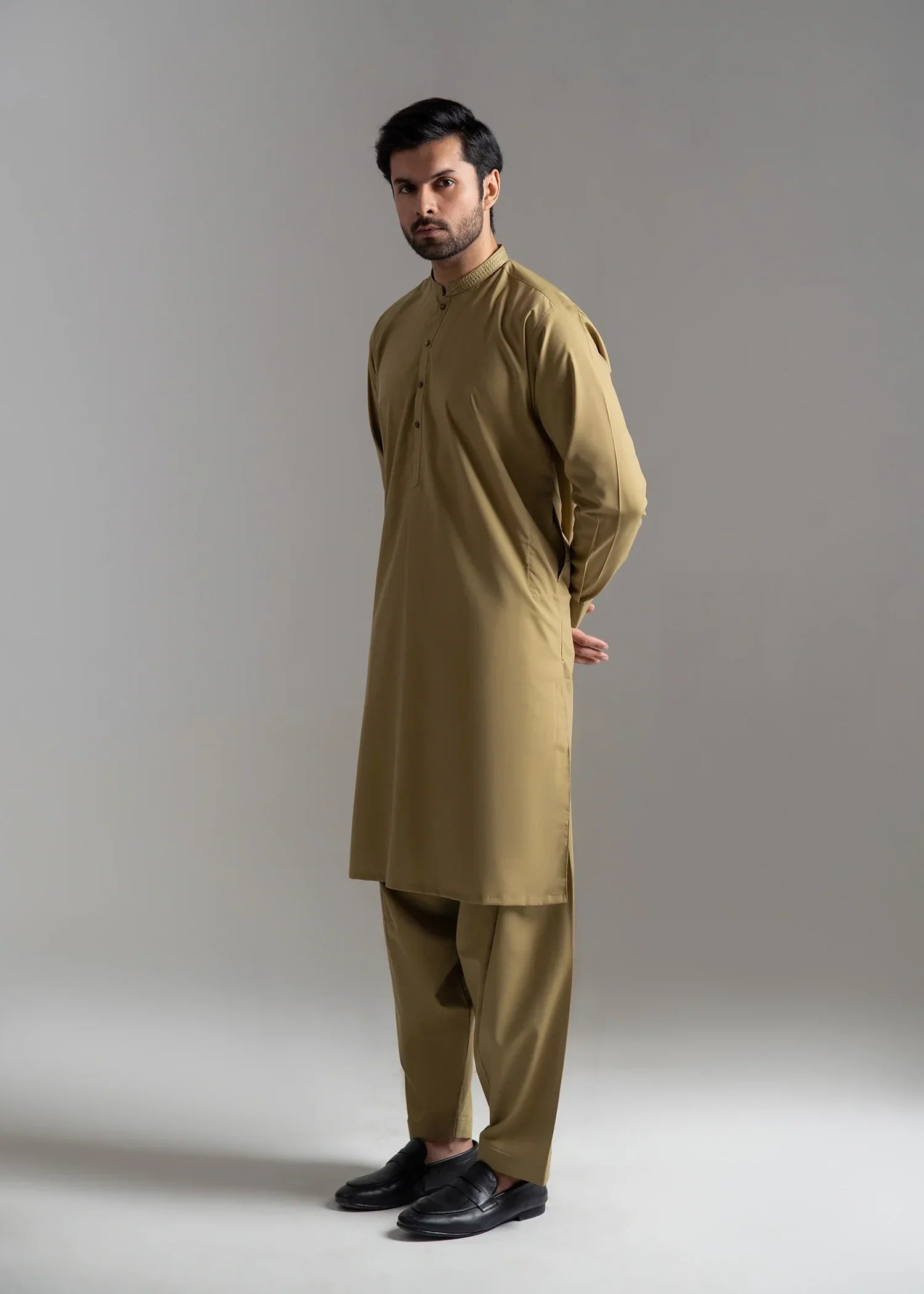 Picture of <!--amx-->Wash & Wear | Olive Ban Shalwar Kameez - Available at Raja Sahib