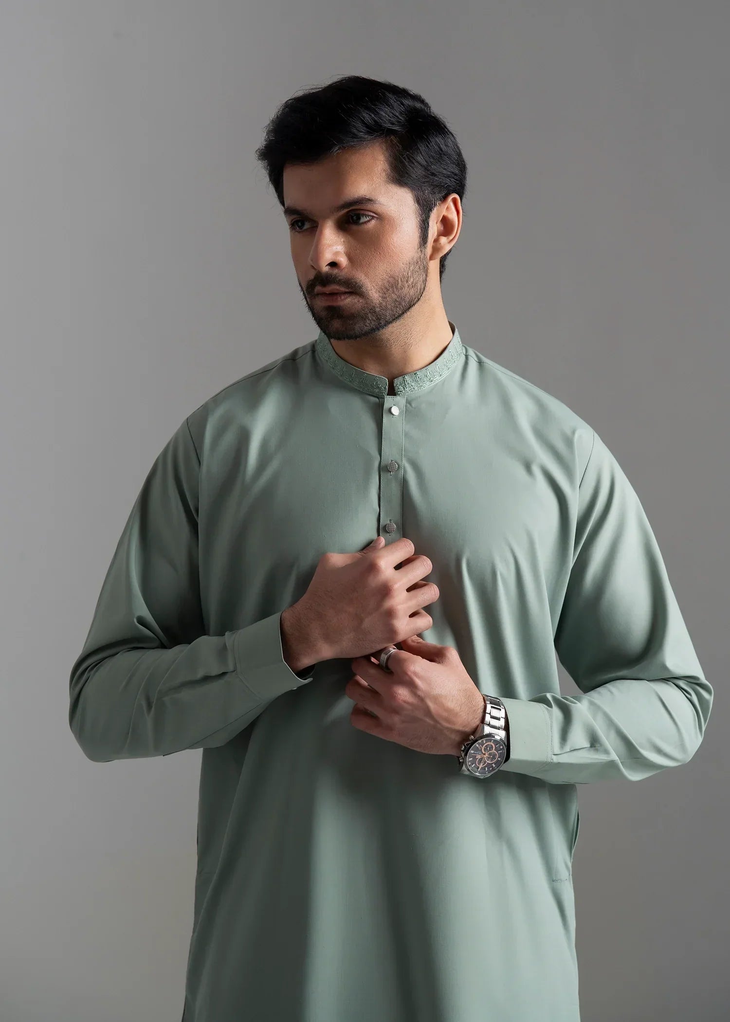 Picture of <!--ajo-->Wash & Wear | Light Green Ban Shalwar Kameez - Available at Raja Sahib