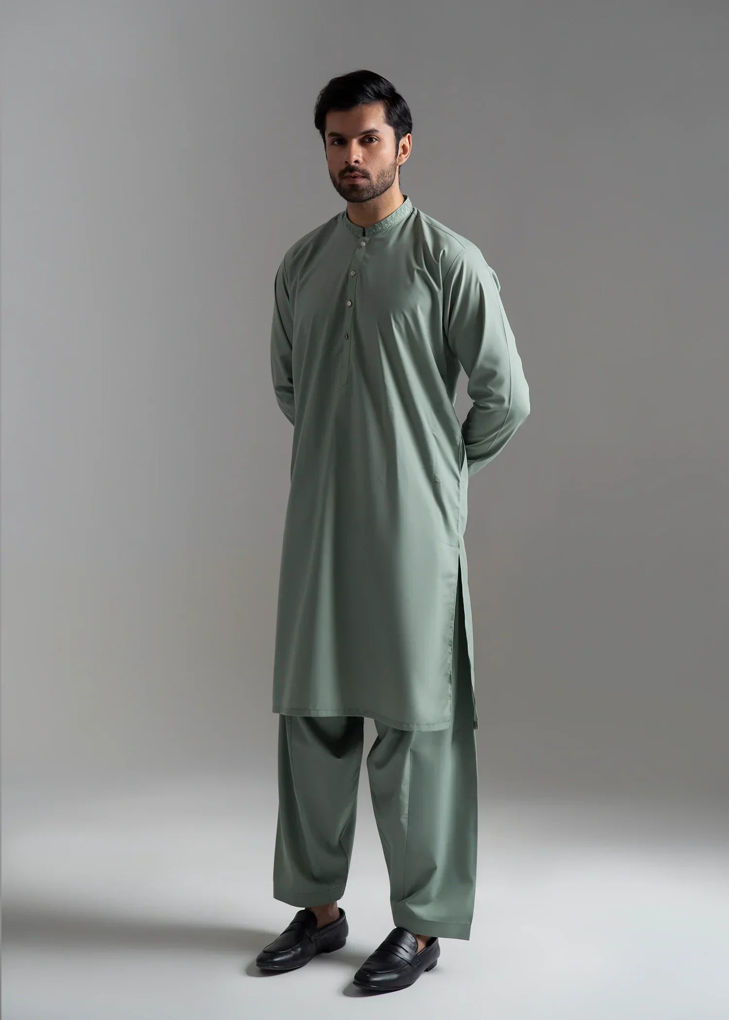 Picture of <!--ajo-->Wash & Wear | Light Green Ban Shalwar Kameez - Available at Raja Sahib