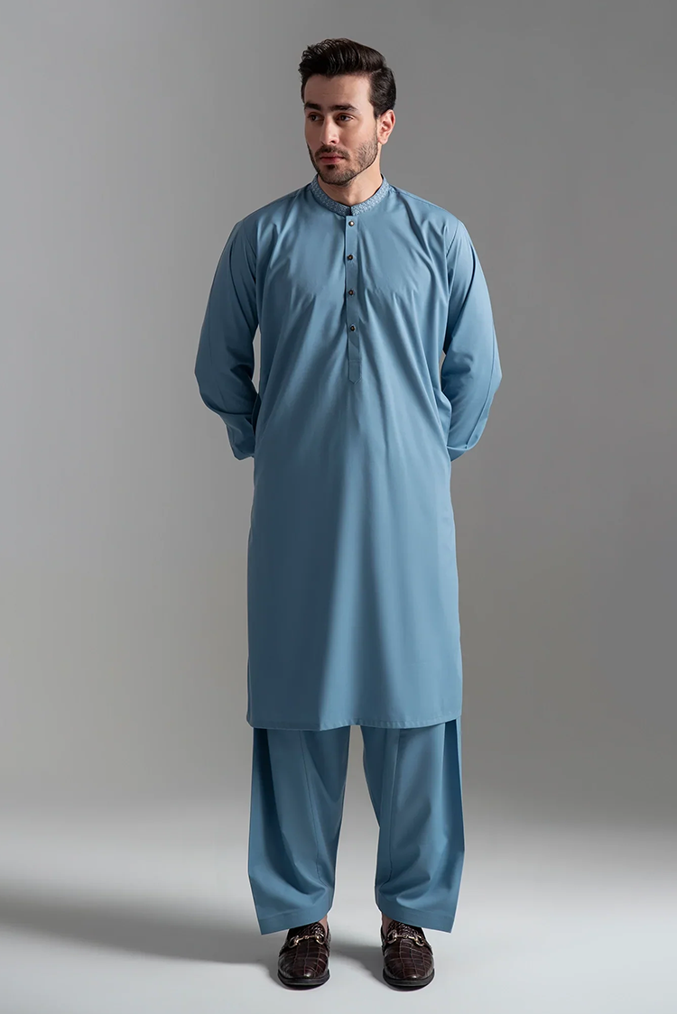 Picture of <!--amr-->Wash & Wear | Blue Ban Shalwar Kameez - Available at Raja Sahib