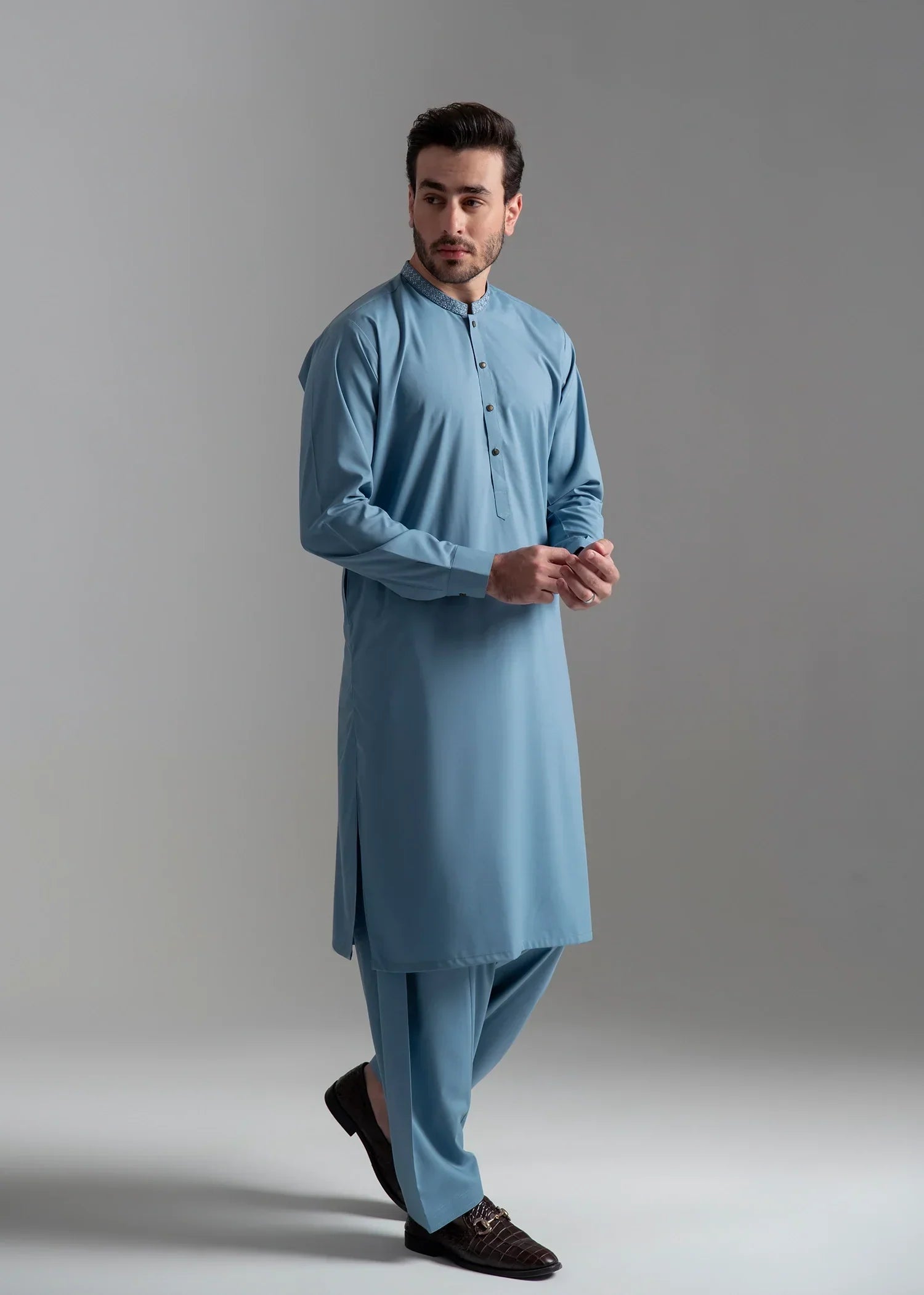 Picture of <!--amr-->Wash & Wear | Blue Ban Shalwar Kameez - Available at Raja Sahib