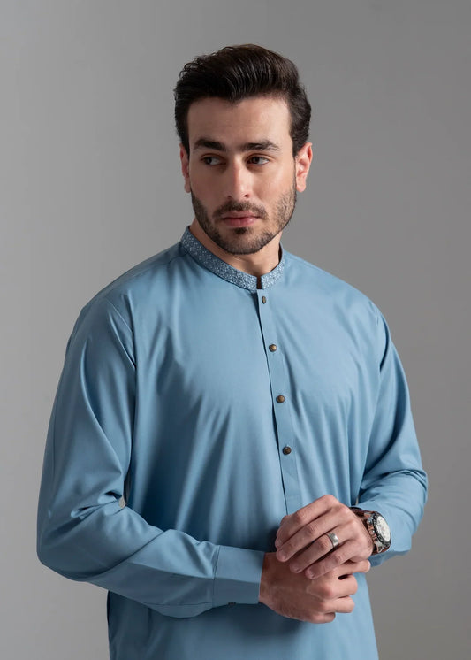 Picture of <!--amr-->Wash & Wear | Blue Ban Shalwar Kameez - Available at Raja Sahib