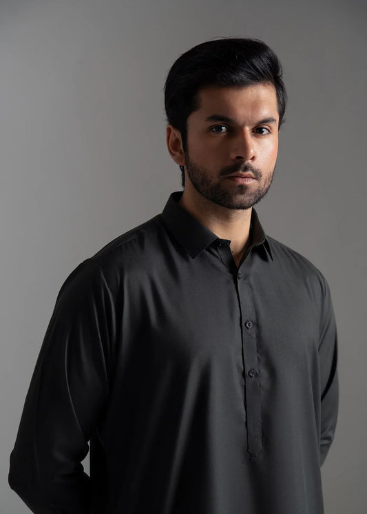 Picture of <!--ccx-->Wash & Wear | Dark Green Collared Shalwar Kameez - Available at Raja Sahib