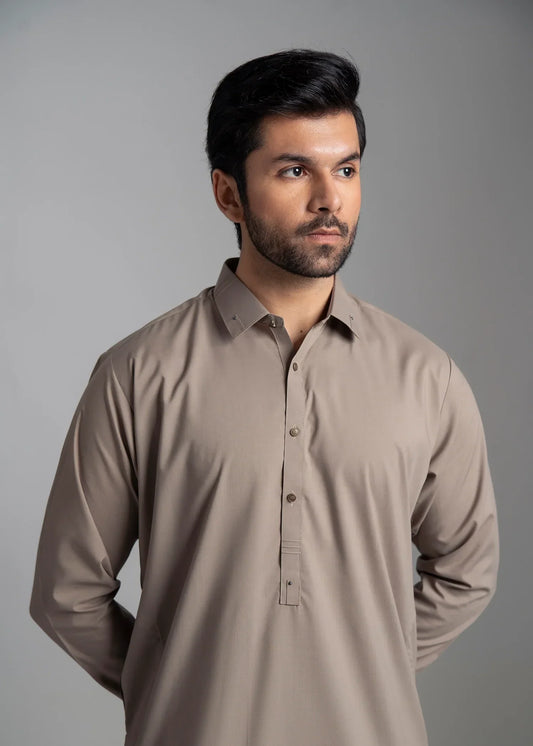 Picture of <!--amq-->Wash & Wear | Beige Collared Shalwar Kameez - Available at Raja Sahib