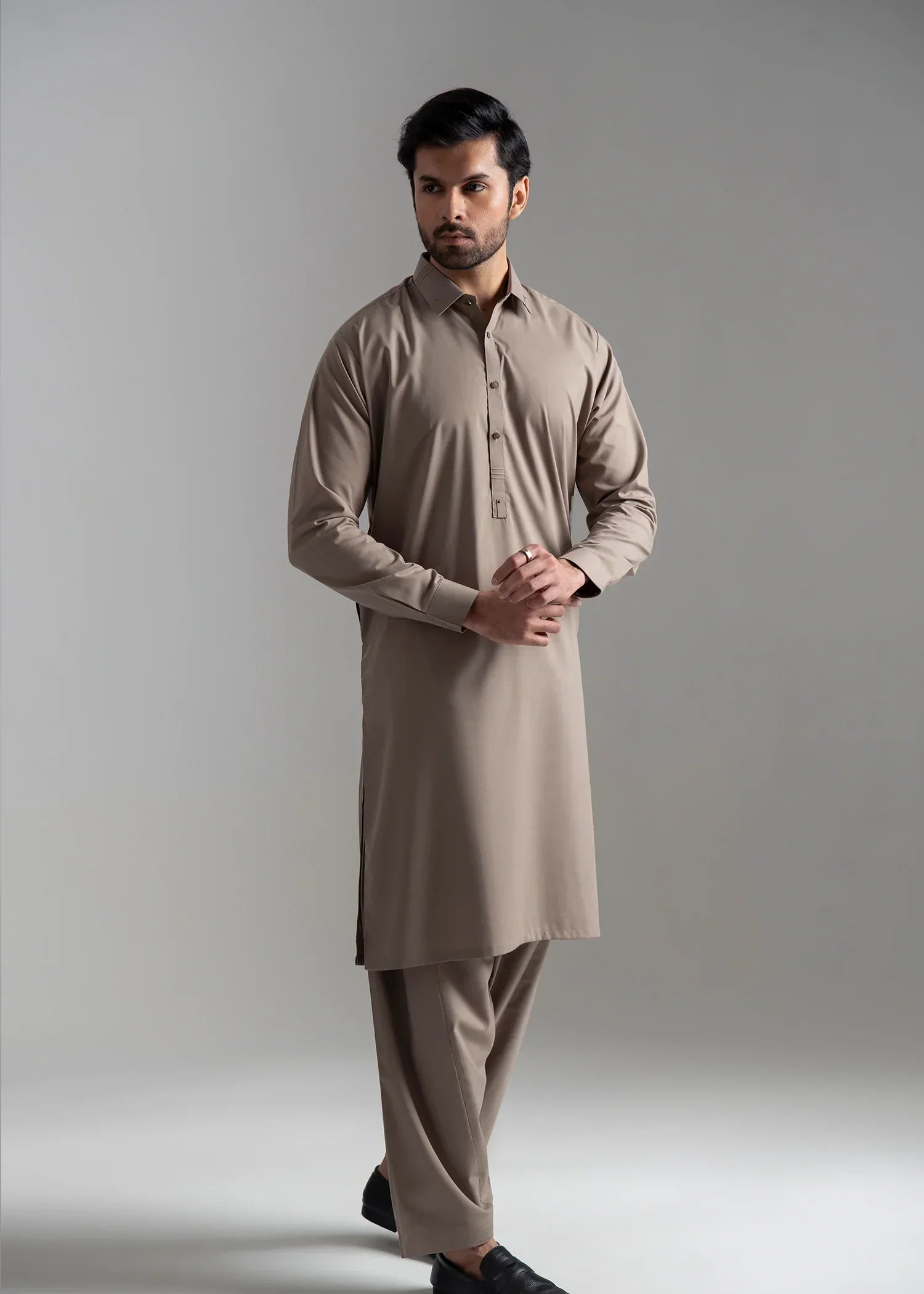 Picture of <!--amq-->Wash & Wear | Beige Collared Shalwar Kameez - Available at Raja Sahib