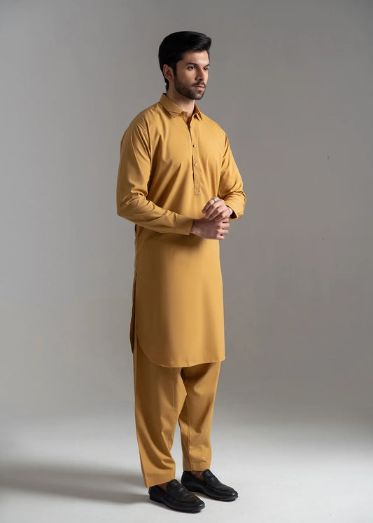 Picture of <!--amu-->Wash & Wear | Goldenrod Collared Shalwar Kameez - Available at Raja Sahib