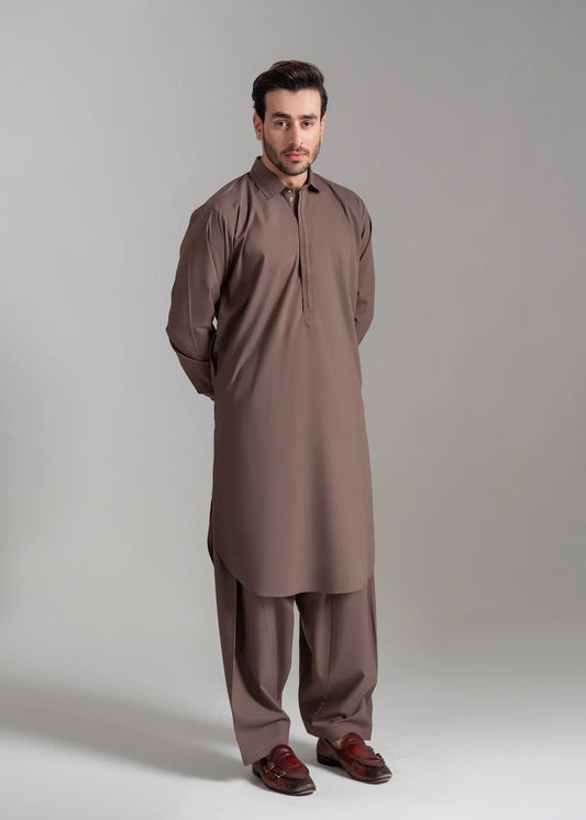 Picture of <!--amt-->Wash & Wear | Goldenrod Collared Shalwar Kameez - Available at Raja Sahib
