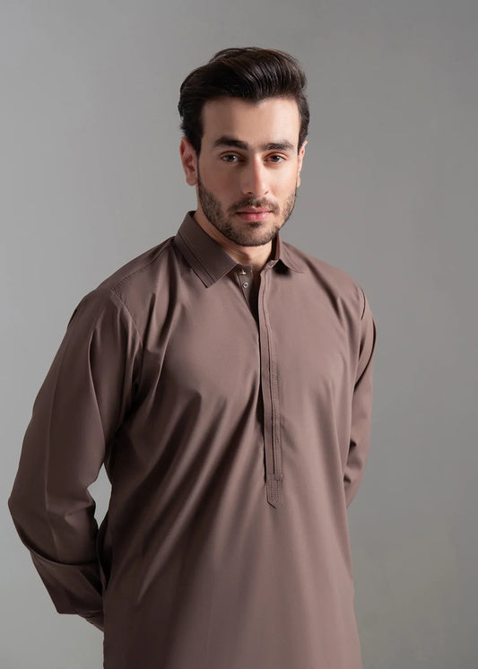 Picture of <!--amt-->Wash & Wear | Goldenrod Collared Shalwar Kameez - Available at Raja Sahib