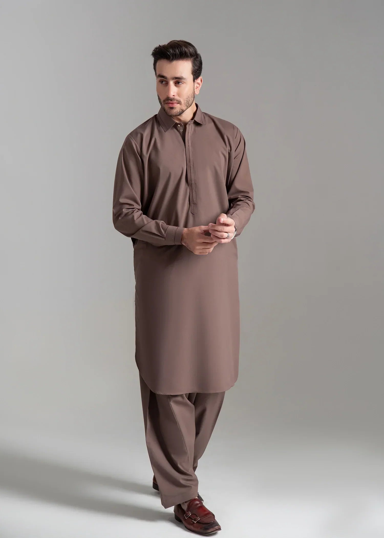 Picture of <!--amt-->Wash & Wear | Goldenrod Collared Shalwar Kameez - Available at Raja Sahib