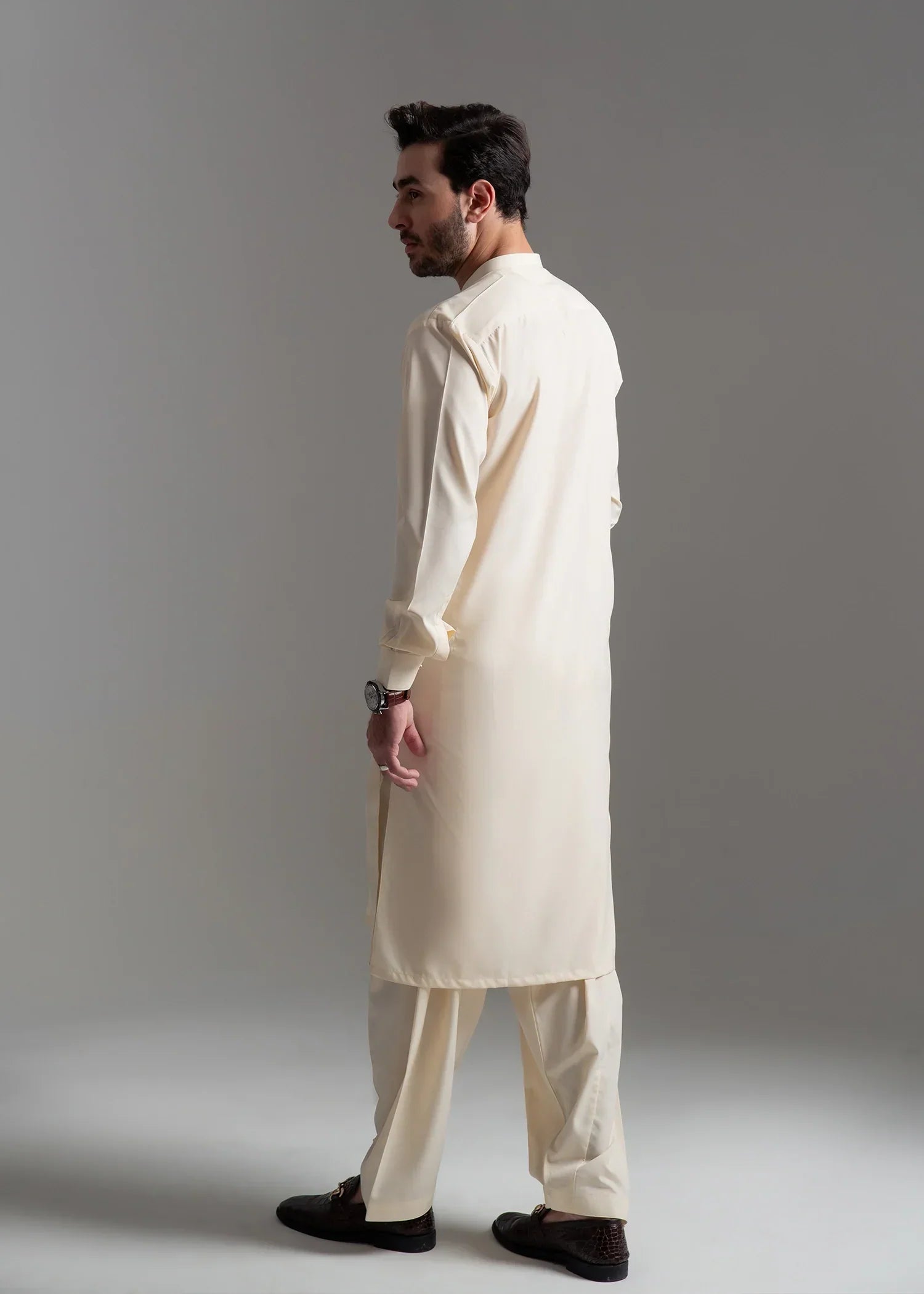 Picture of Wash & Wear | Off-White Ban Shalwar Kameez - Available at Raja Sahib