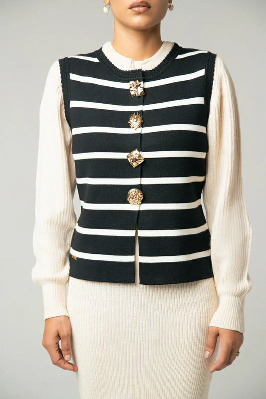 Sleeveless Striped Knit Cardigan