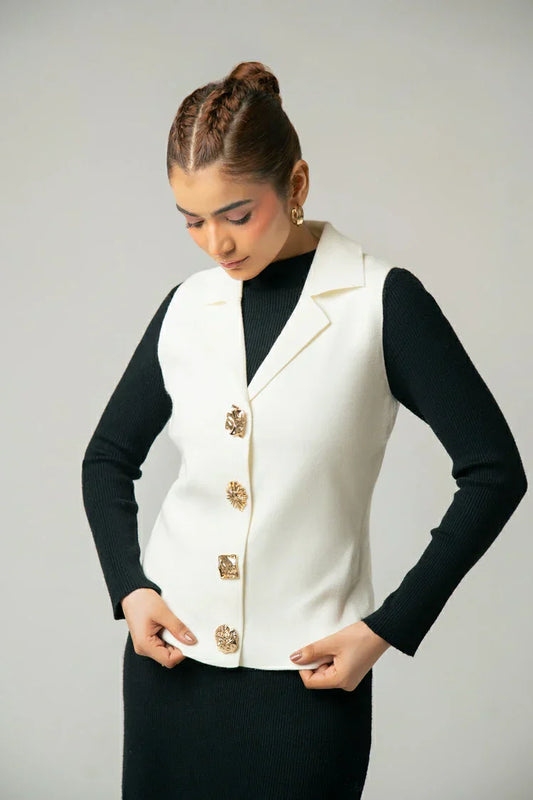 Sleeveless Collar Knit Cardigan