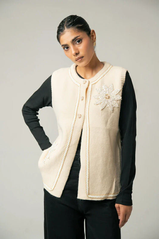 Sleeveless Embroidered Knit Sweater
