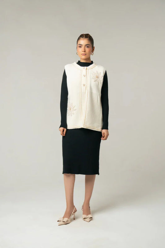 Sleeveless Embroidered Knit Sweater