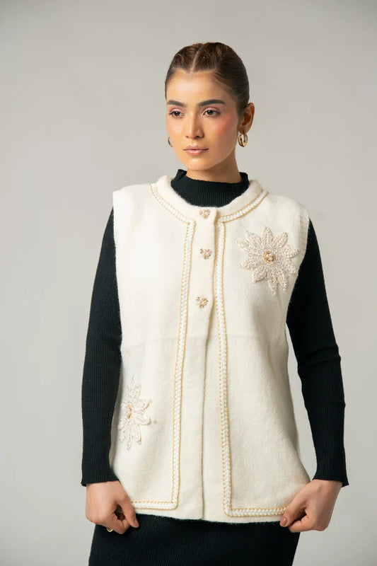 Sleeveless Embroidered Knit Sweater