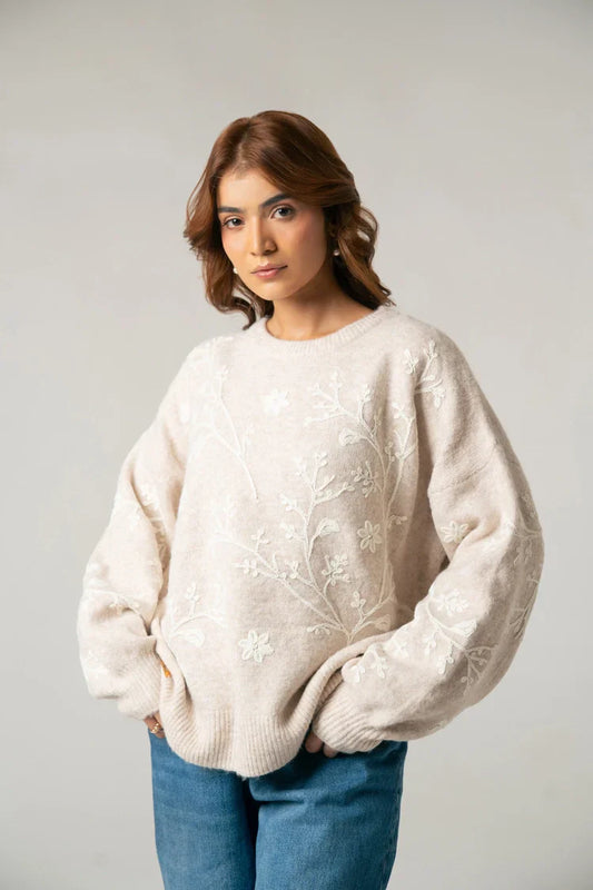 Oversized Embroidered Knit Sweater