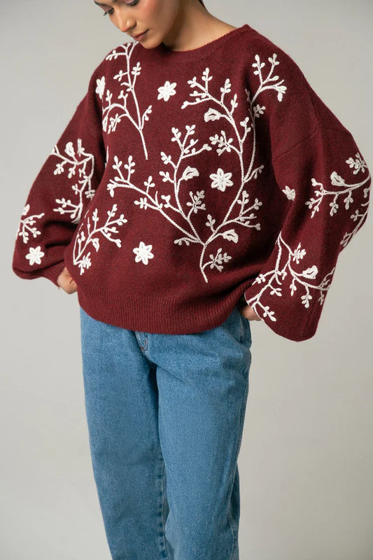 Oversized Embroidered Knit Sweater