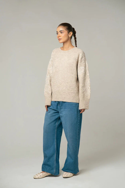 Oversized Embroidered Knit Sweater