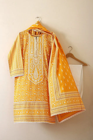 Kashish - Reaty to Wear 3 PC Lawn Suit - Mustard Yellow - 6022C