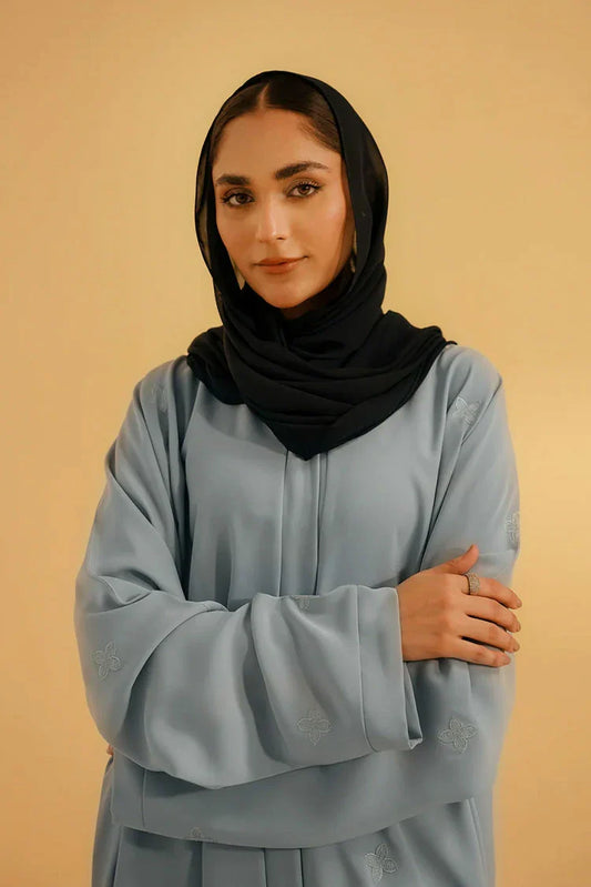 Divinely Crafted - Embroidered Abaya Set - Sky Blue